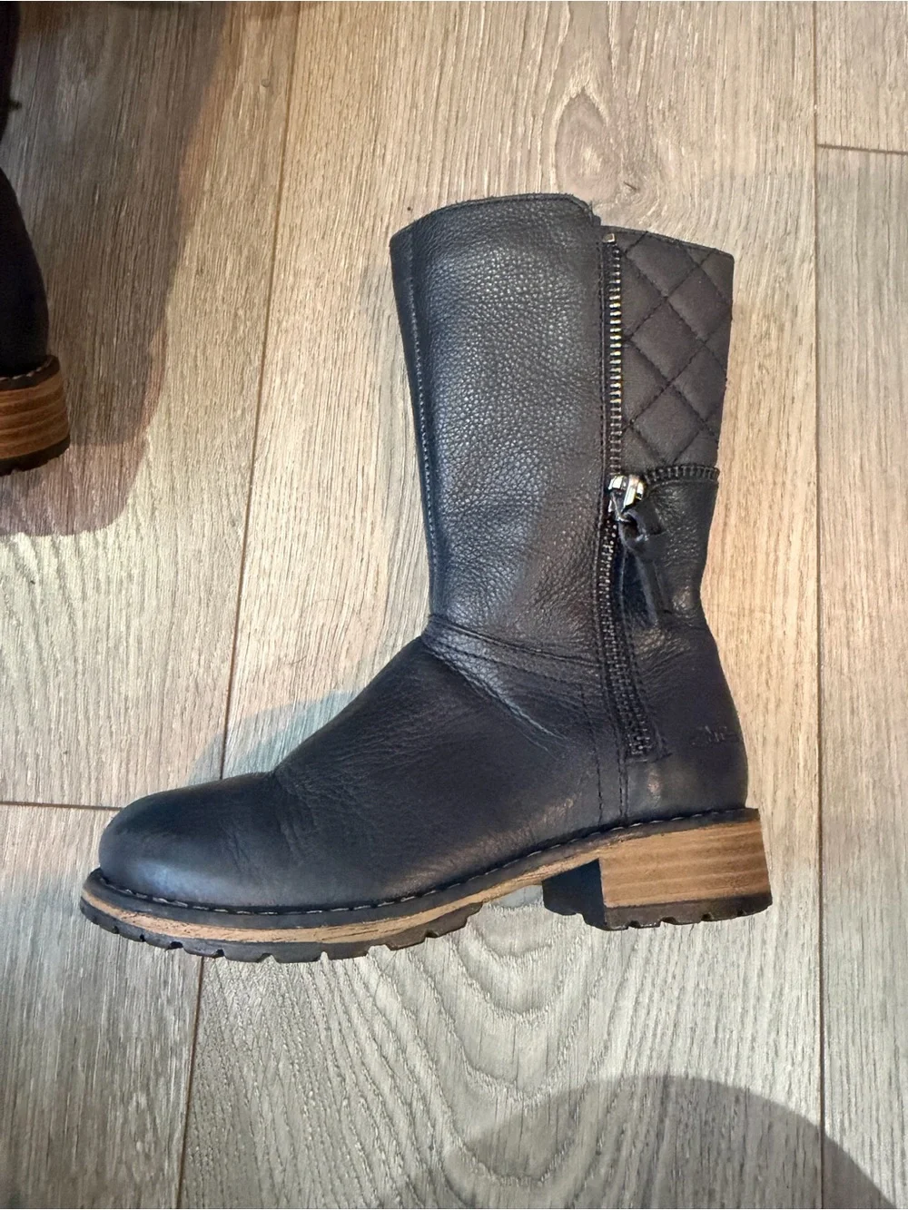 Clarks Black Quilted Shaft Leather Kids' Boot
